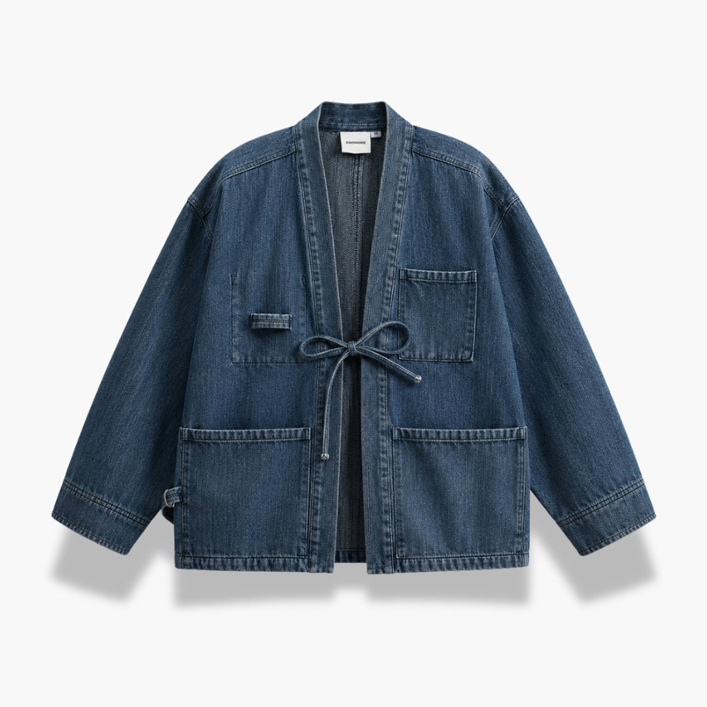 Veste Kimono Jean Unisexe Noir Indigo | Takumi