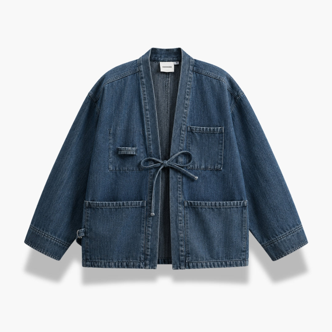 Veste Kimono Jean Unisexe Noir Indigo | Takumi