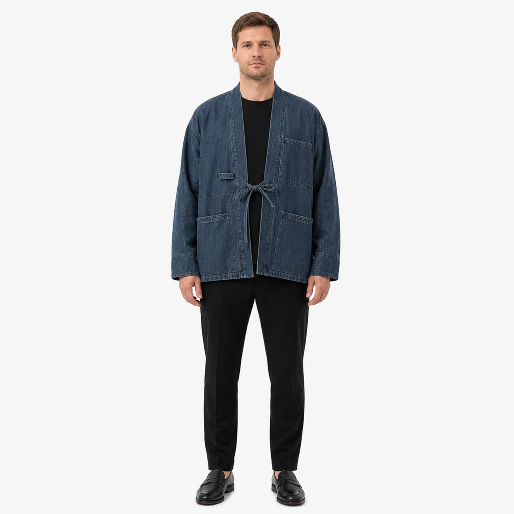 Veste Kimono Jean Unisexe Noir Indigo | Takumi
