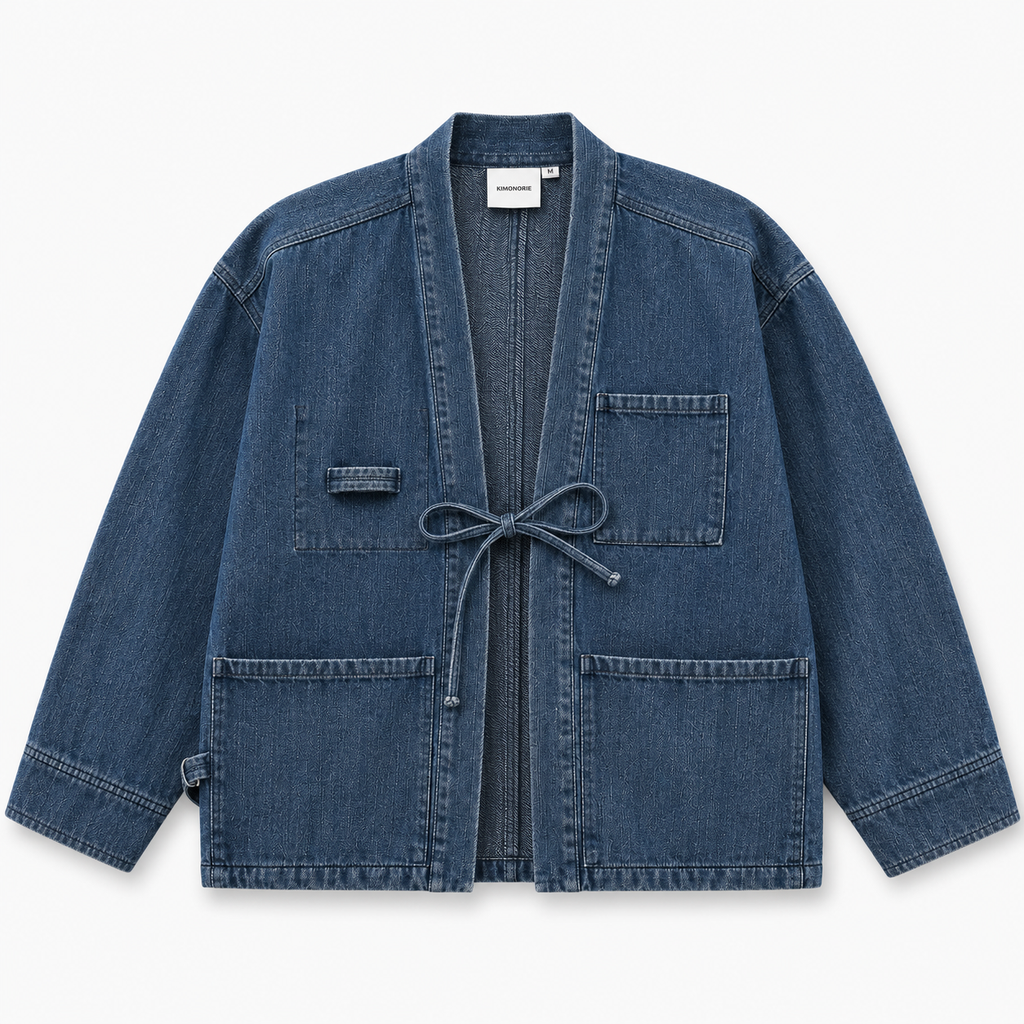 Veste Kimono Jean Unisexe Noir Indigo | Takumi