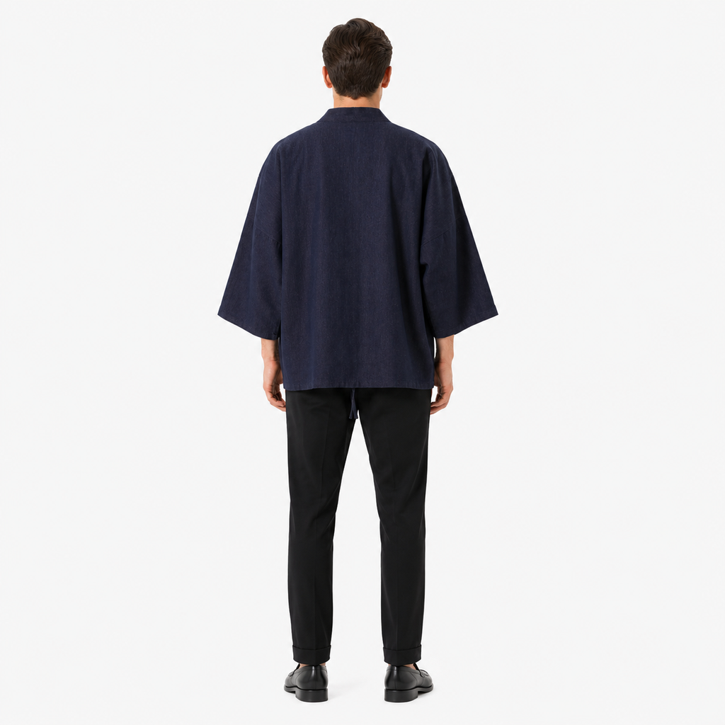 Veste Kimono Mixte Denim Réversible Bleu | Kaizen