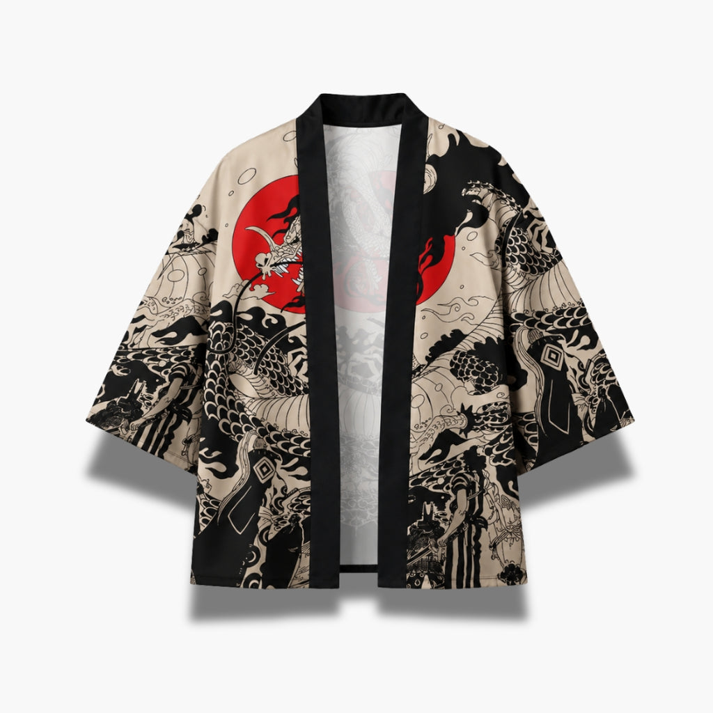 Veste Kimono Mixte Dragon Beige Japonais | Ryūka