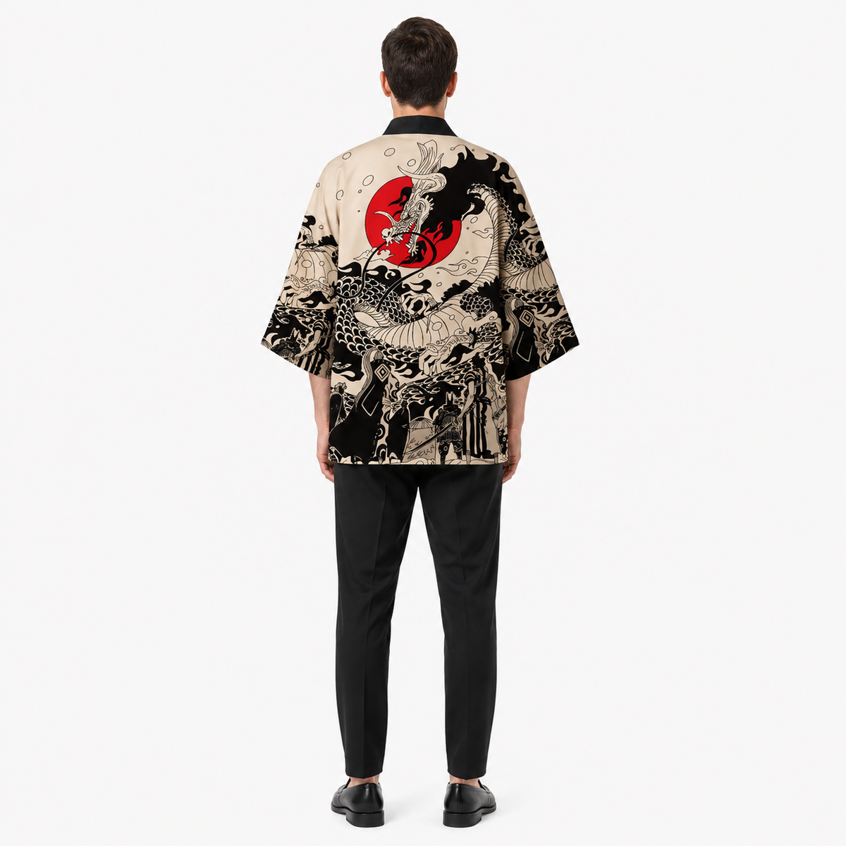 Veste Kimono Mixte Dragon Beige Japonais | Ryūka