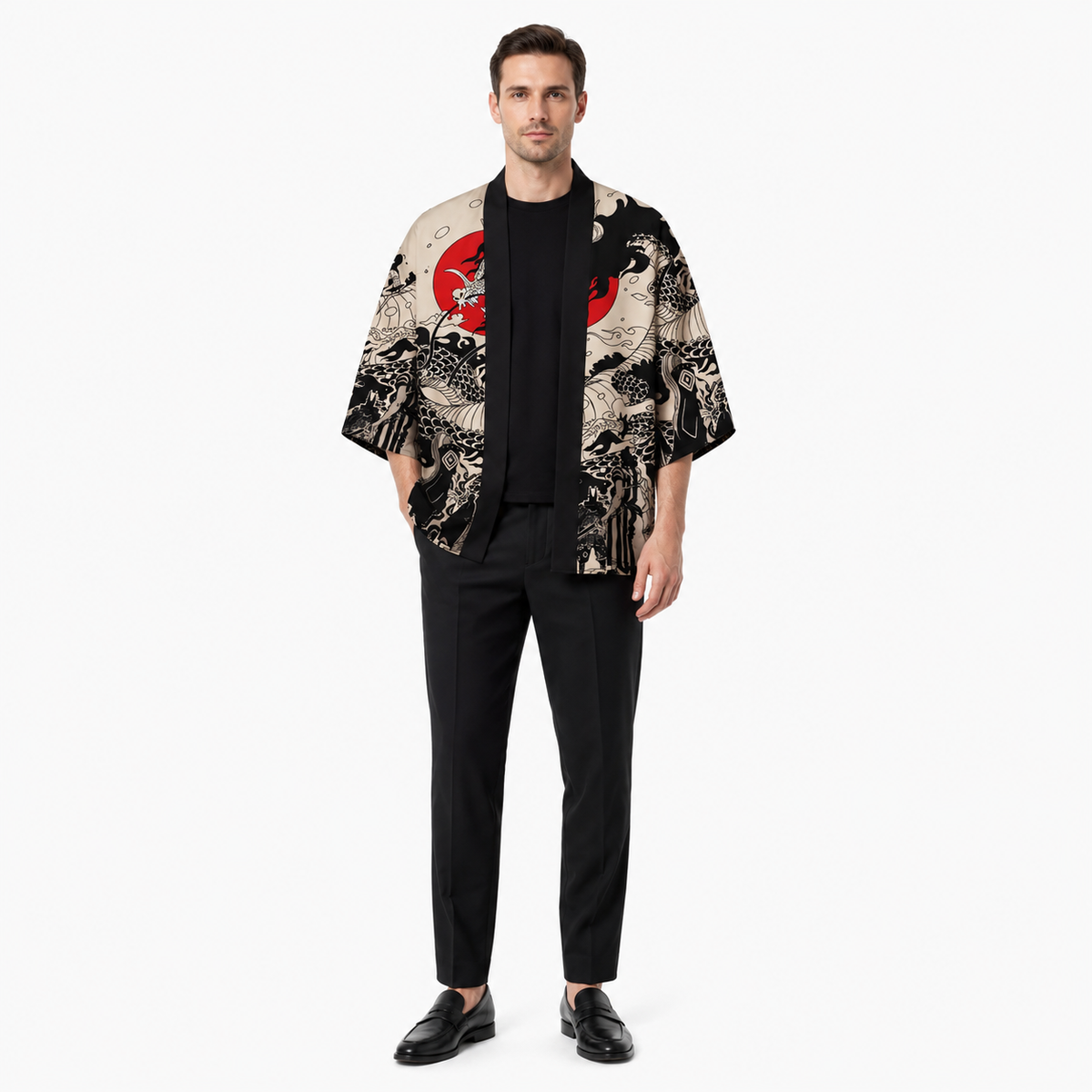 Veste Kimono Mixte Dragon Beige Japonais | Ryūka