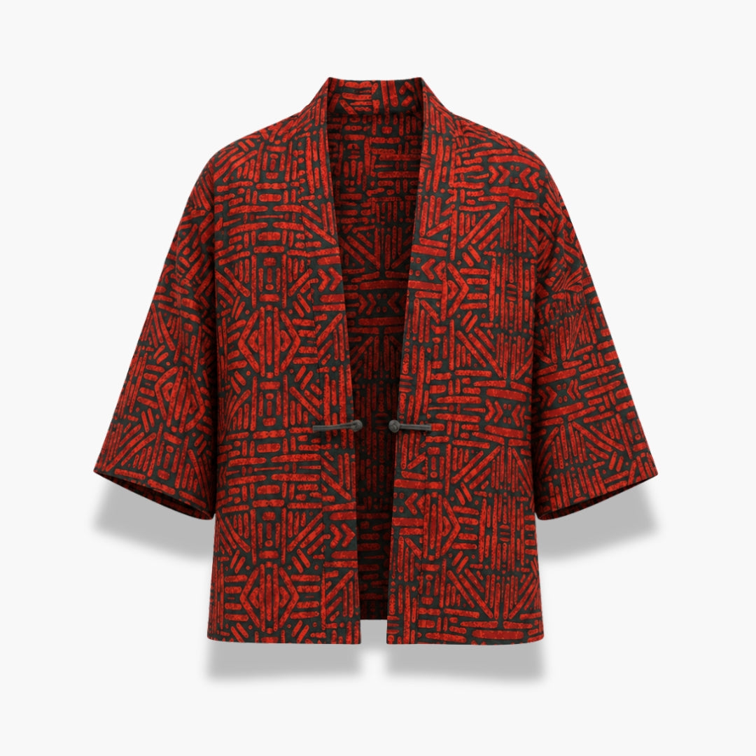 Veste Kimono Mixte Patchwork Rouge Vermillon | Kurenai
