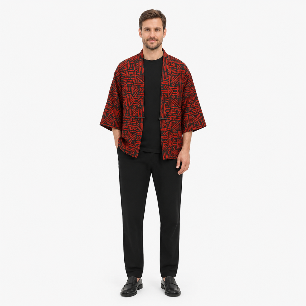 Veste Kimono Mixte Patchwork Rouge Vermillon | Kurenai
