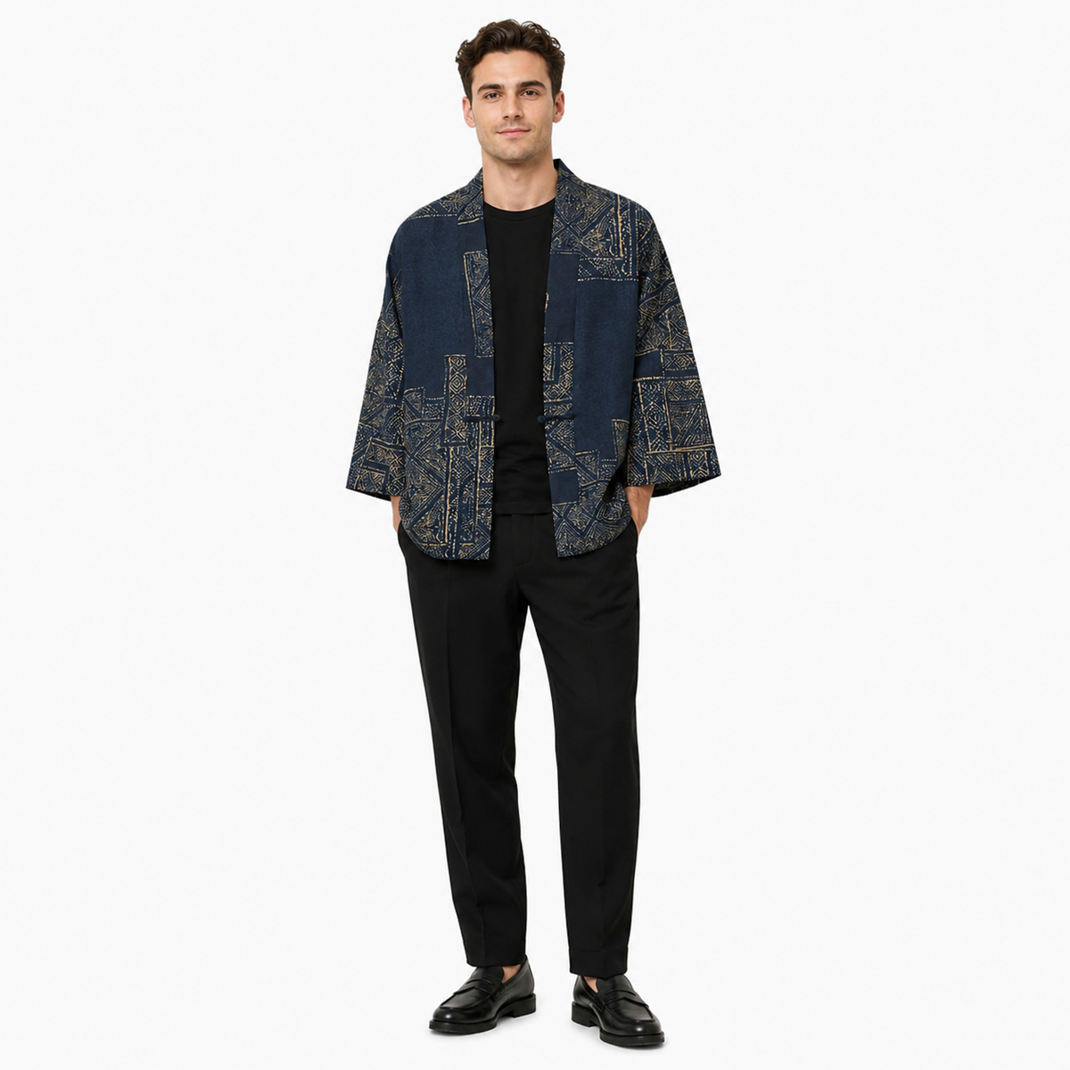 Veste Kimono Patchwork Bleu Outremer Mixte | Kōrin