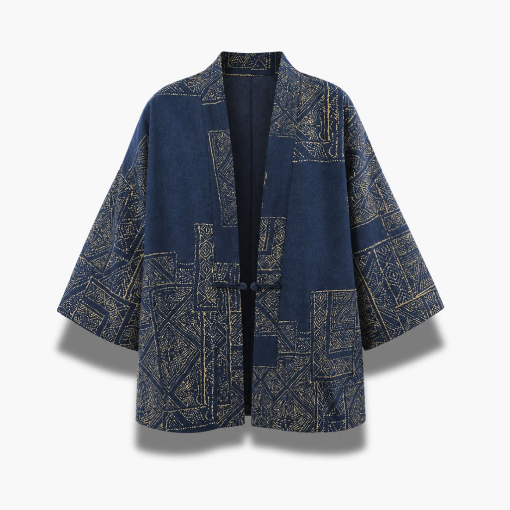 Veste Kimono Patchwork Bleu Outremer Mixte | Kōrin