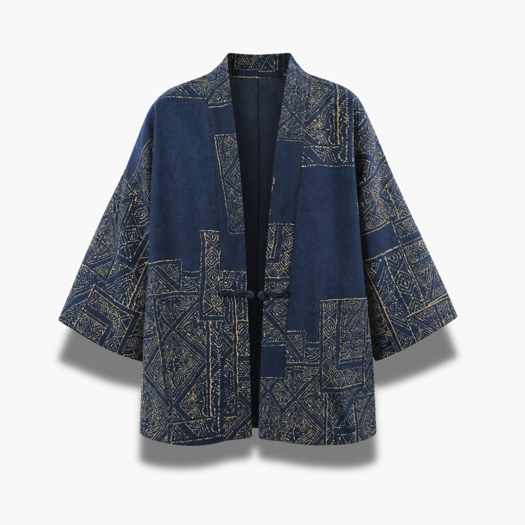Veste Kimono Patchwork Bleu Outremer Mixte | Kōrin