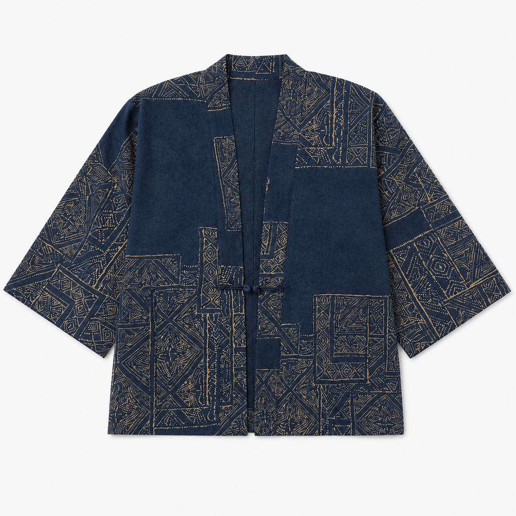 Veste Kimono Patchwork Bleu Outremer Mixte | Kōrin