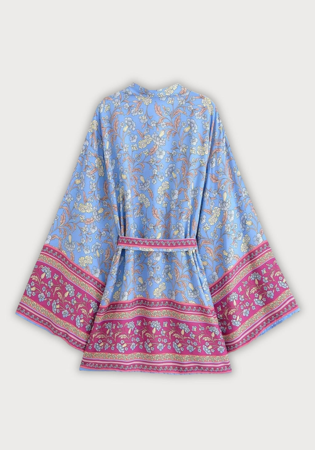Kimono court bleu à fleurs | Hōseki