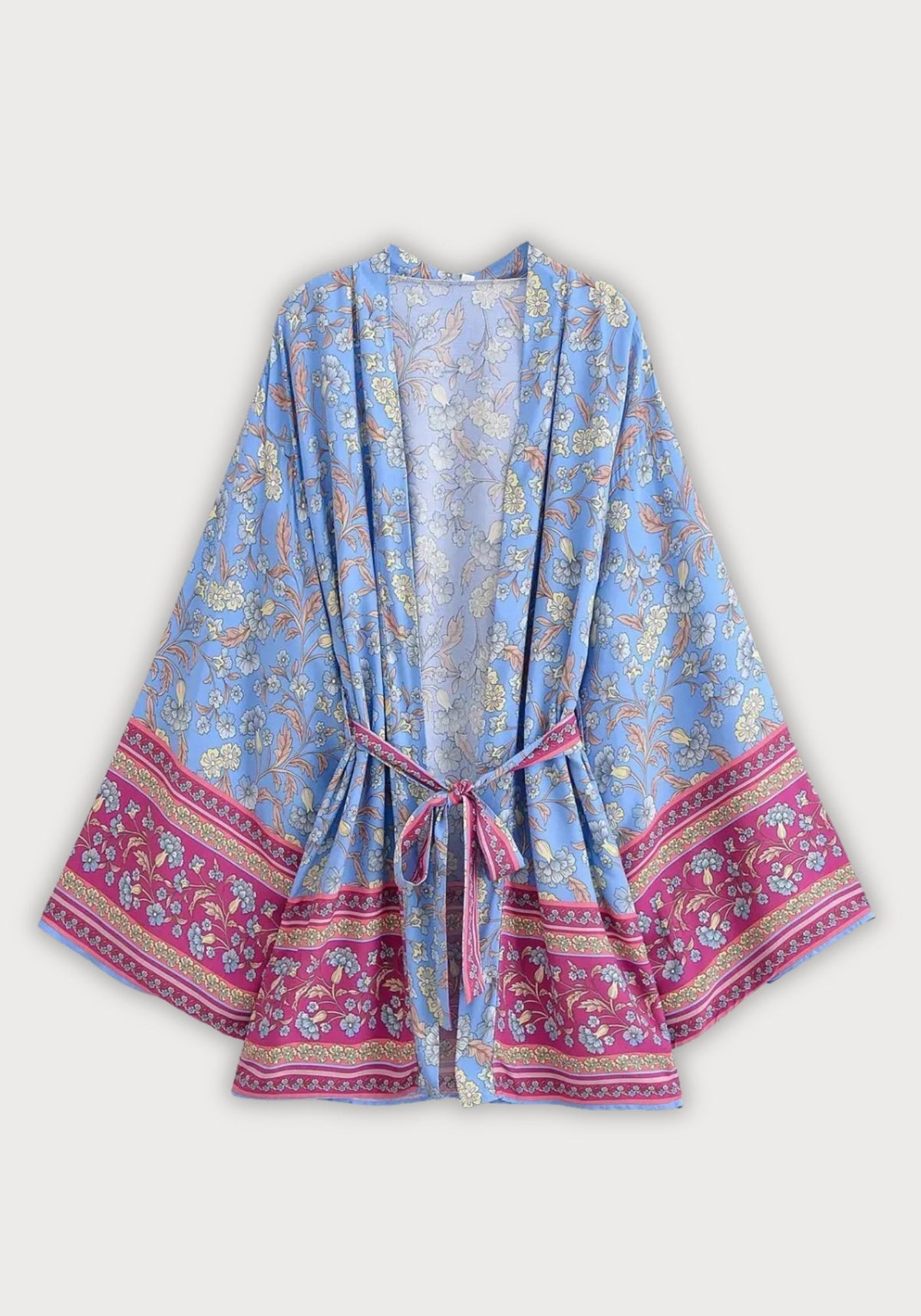 Kimono court bleu à fleurs | Hōseki