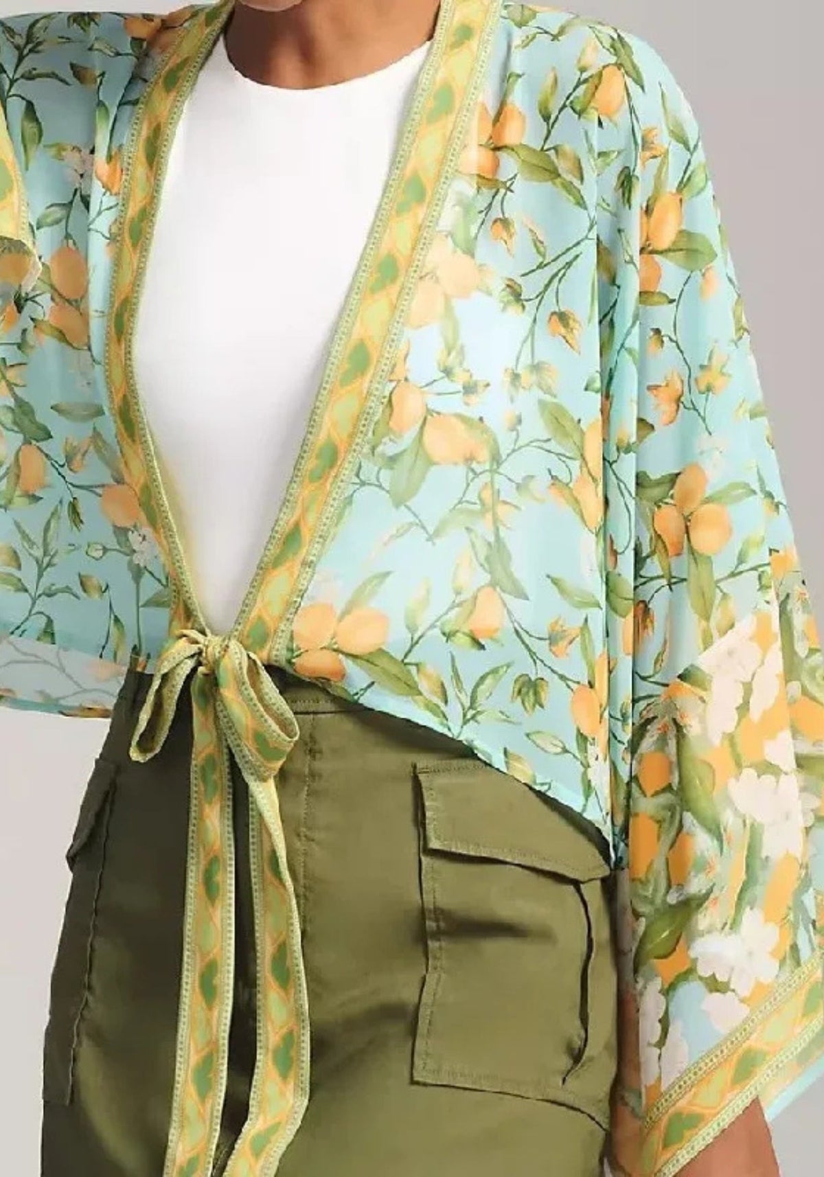 Kimono court bleu cache-cœur bohème