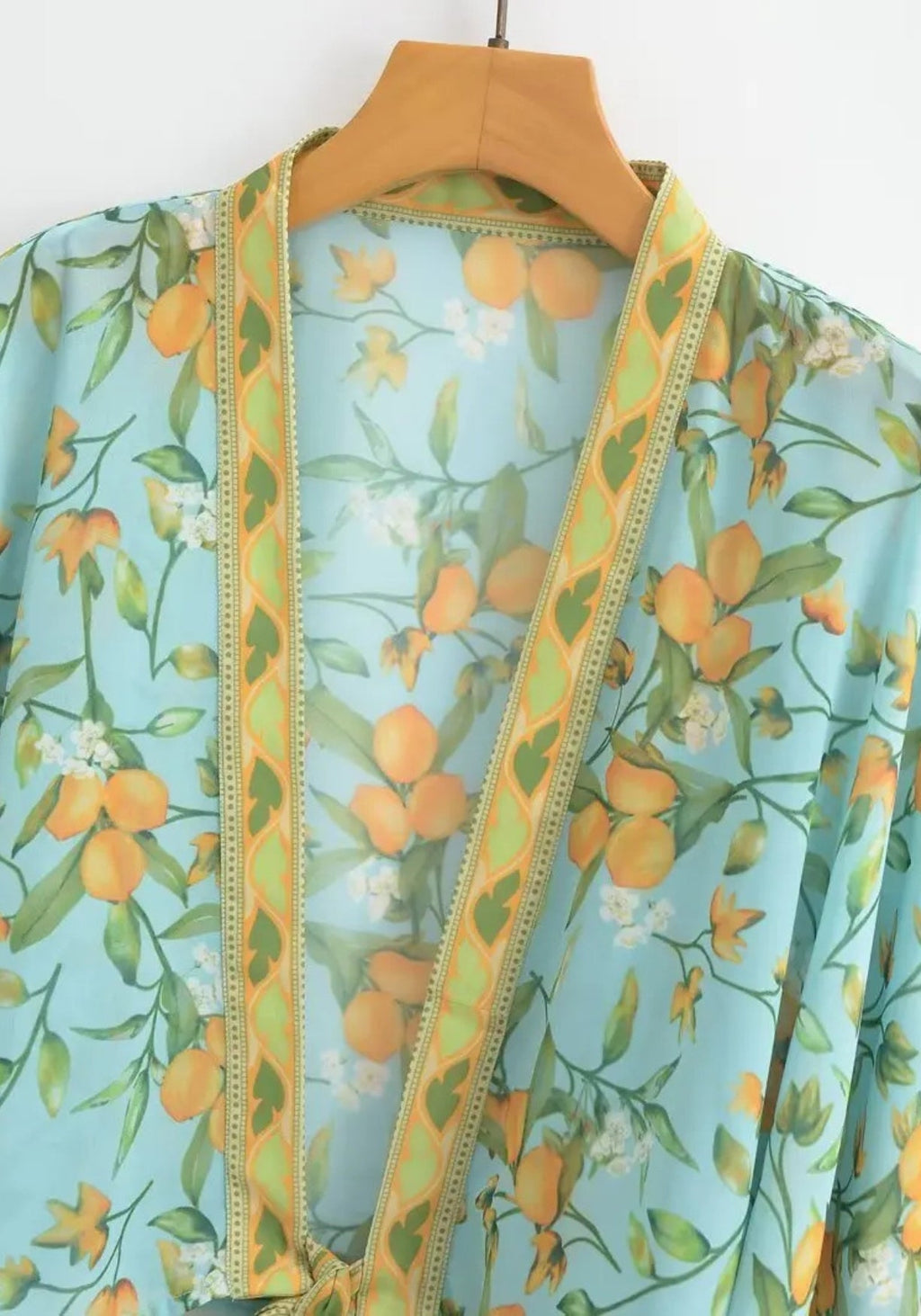 Kimono court bleu cache-cœur bohème