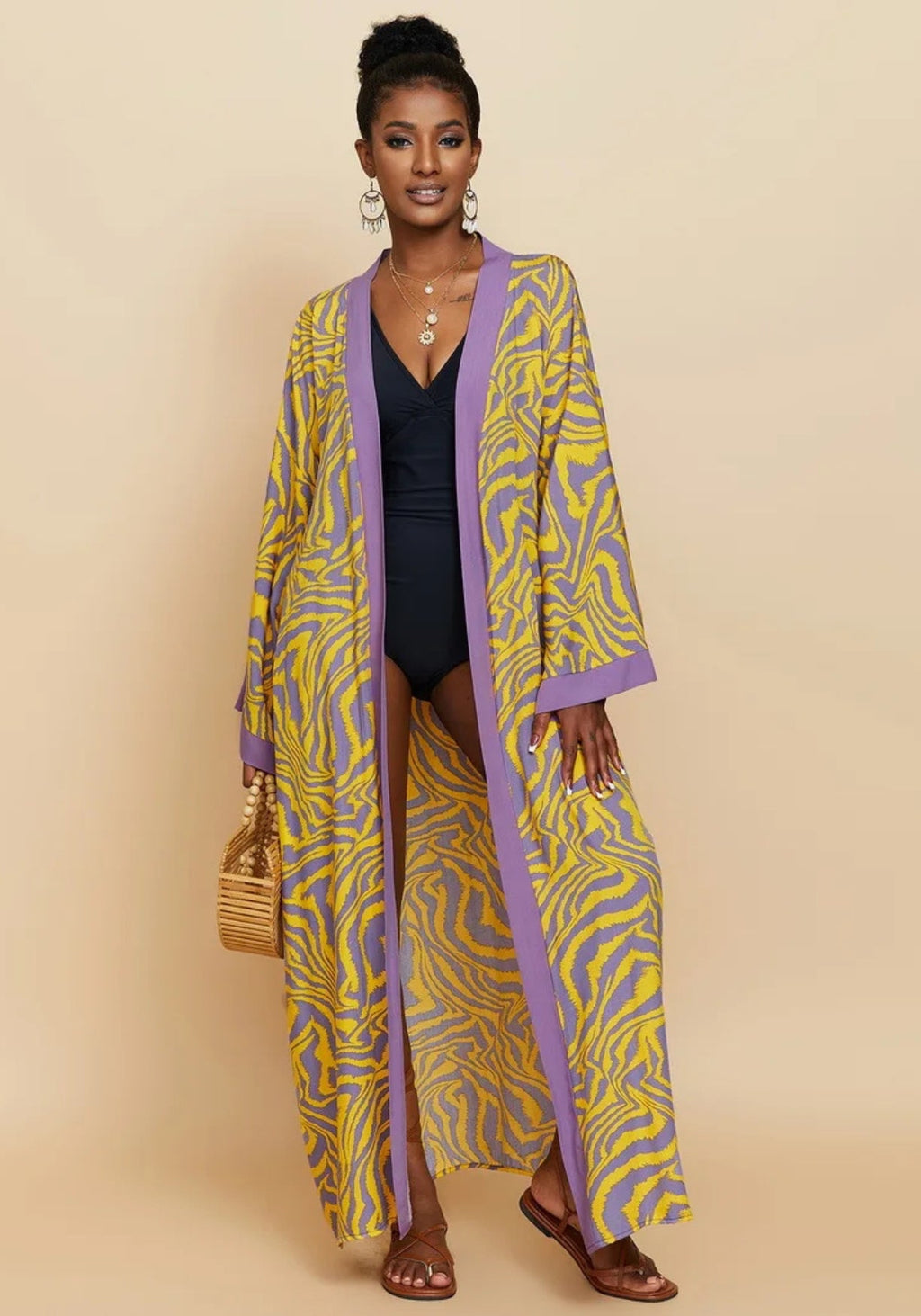 Kimono long à motif zébré