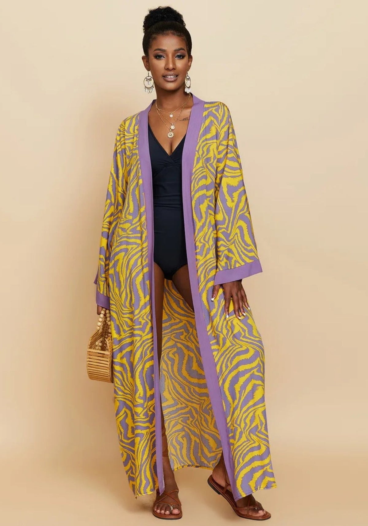 Kimono long à motif zébré