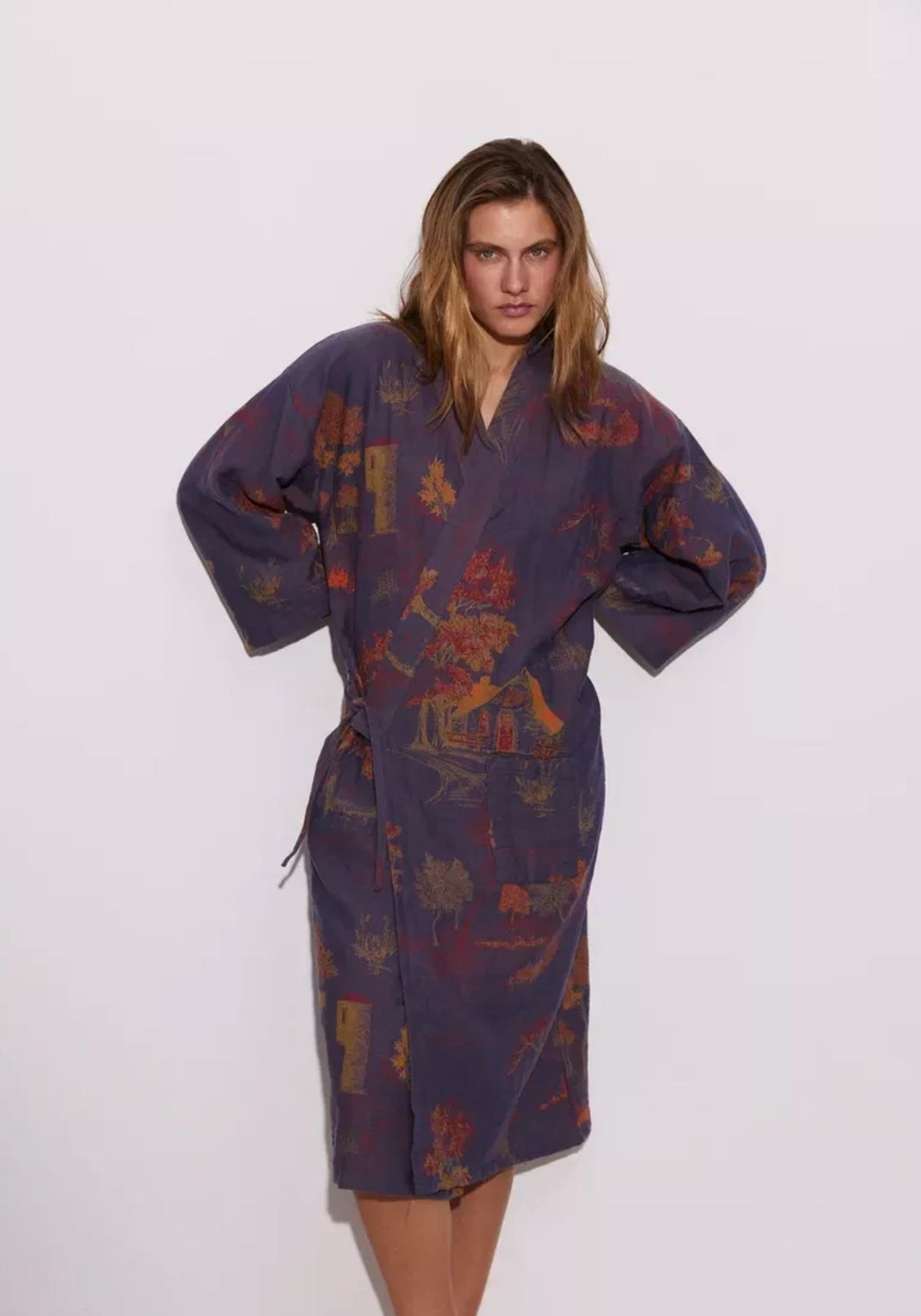 Peignoir kimono bleu femme | Mizuki