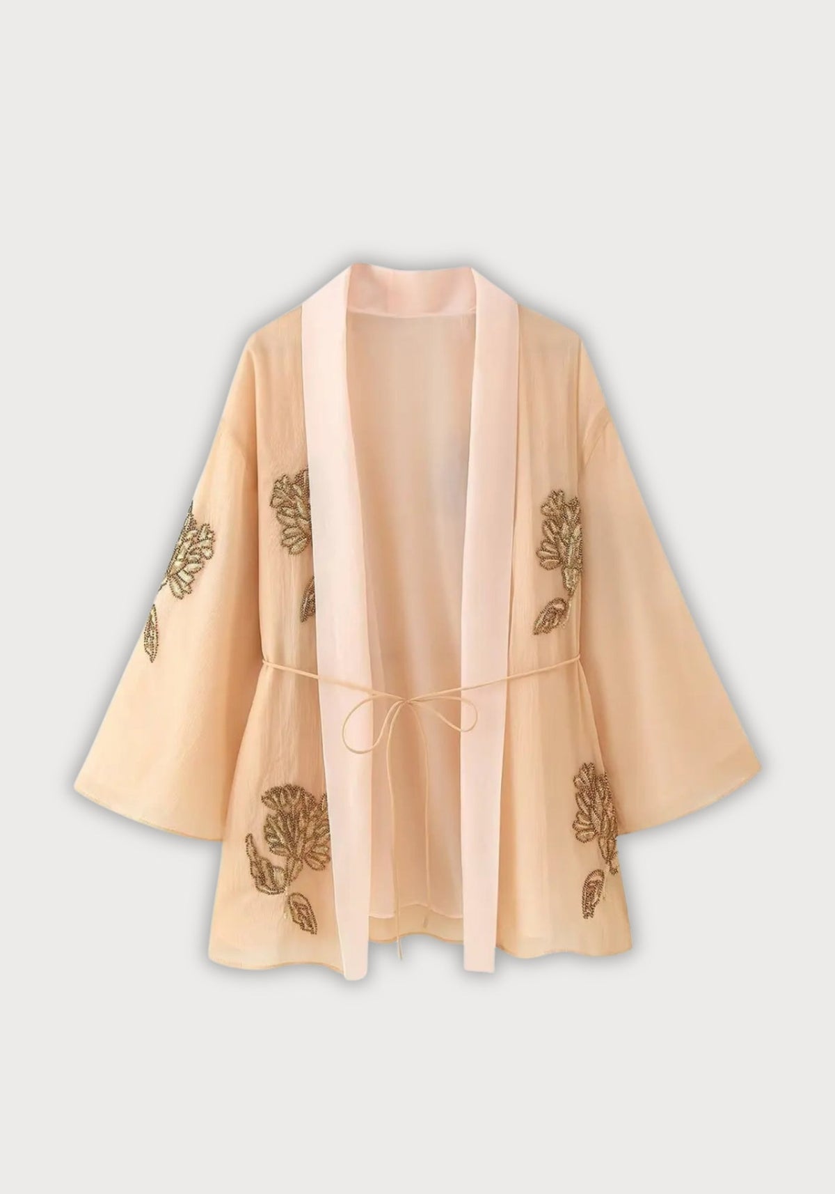 Veste kimono femme | Beige Brodée
